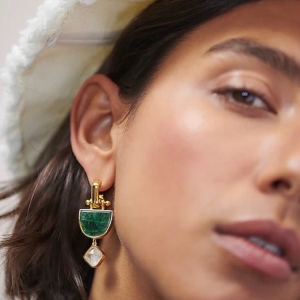 J. Crew Green and Gold Drop Earrings - Picture 2 of 5